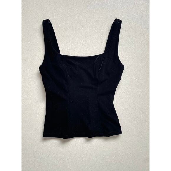 Vintage 90's Black Velvet Tank Top / Sleeveless / Goth / Grunge / Bodycon - Picture 4 of 7